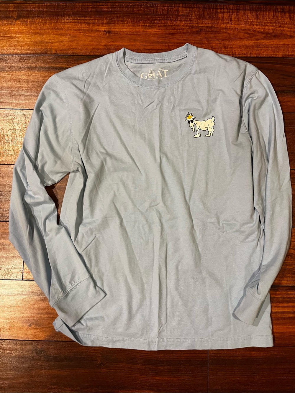 GOAT Long-Sleeve Crewneck Shirt in Light Blue with Embroidered Goat